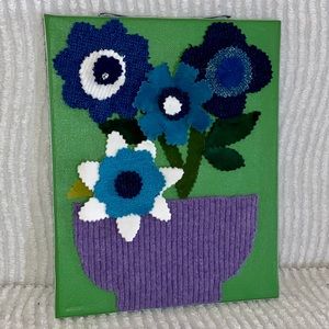 Floral Art- cashmere bowl of flowers- handmade - Flower Bowl - 8”x10”